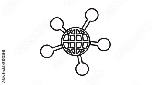 Schilderij op canvas Global network connectivity vector icon illustration featuring a stylized globe with interconnected nodes, representing worldwide communication, internet, data sharing, and digital infrastructure
