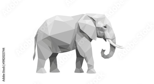 Photos Grey Polygonal Elephant Standing Alone.