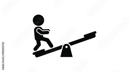 a person balancing on a seesaw.