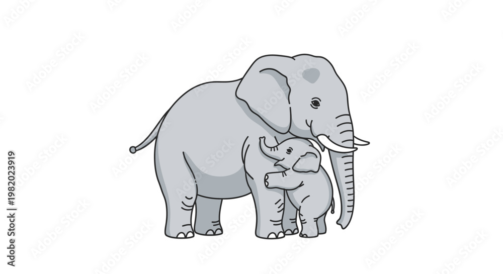 Fototapeta premium Gray elephant and baby standing together.