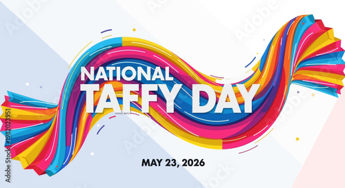 Colorful National Taffy Day ribbon banner with date isolated on background