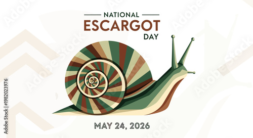 National Escargot Day celebration badge with colorful geometric snail design isolated on background