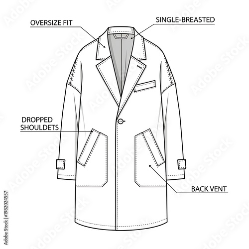 Fashion Illustration of Oversized Single Breasted Coat.