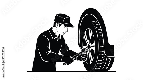 Mechanic changing a car tire.