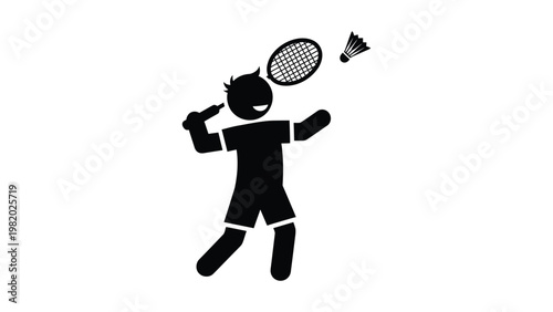 Black silhouette of a person playing badminton.