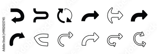 Variety of curved and directional arrow icons for user interface and web navigation