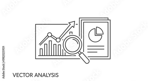 Bild auf Leinwand Data analysis illustration magnifying glass examining charts and graphs