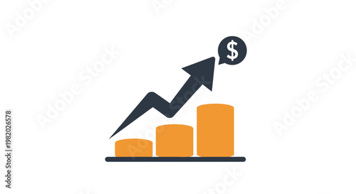 Financial growth chart with upward arrow and dollar sign symbol
