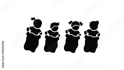 Silhouette illustration of four dancing children.
