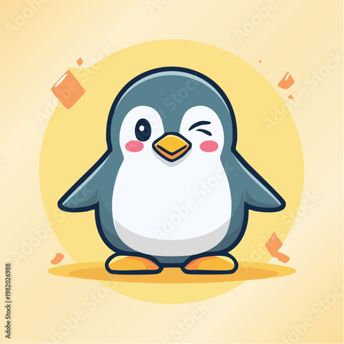 A cute cartoon penguin with rosy cheeks.