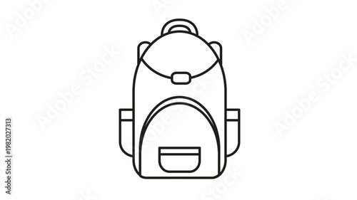 Minimalist backpack vector icon, black line art illustration of a school bag or rucksack, scalable symbol for travel, hiking, and education, isolated on white background for graphic design.