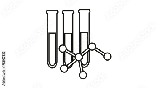 Φωτογραφία Minimalist black line vector icon illustration of three laboratory test tubes filled with liquid and a molecular structure, representing chemistry, scientific research, and biotechnology