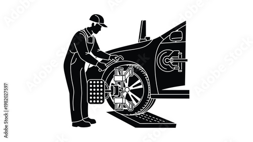 Mechanic changing a car tire.