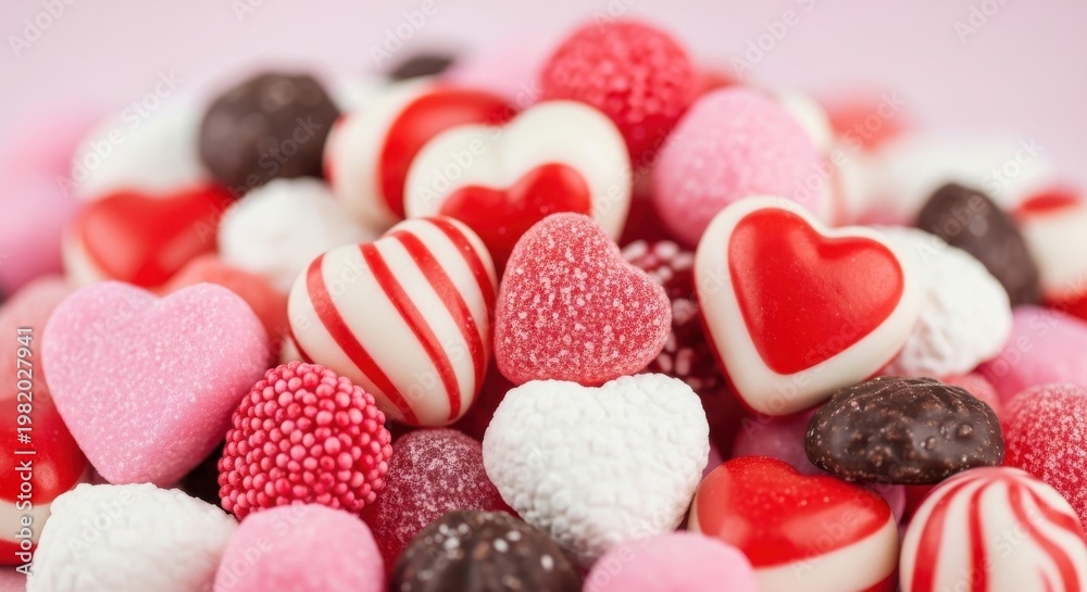 Obraz premium Assorted Valentine heart shaped candies close-up