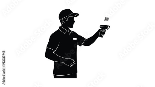 Man holding a credit card reader.