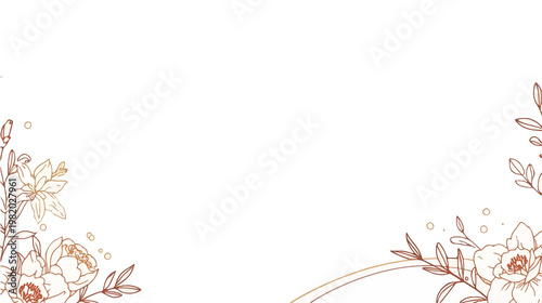 template Clean and elegant horizontal banner template for spring. Simple line art illustration of continuous-line drawing spring flowers like daffodils, peonies, and olive branches