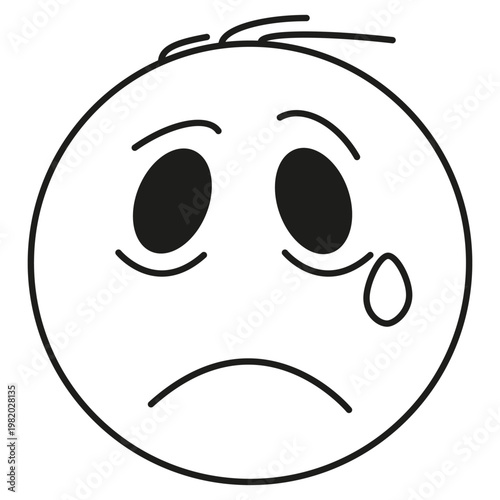 Crying face icon. Tear drop symbol. Sad emotion vector. Worried circle illustration