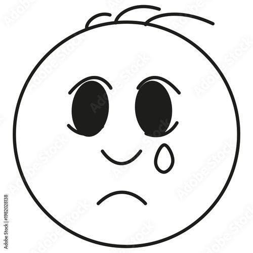 Sad face icon. Tear cheek symbol. Unhappy emotion vector. Worried circle illustration