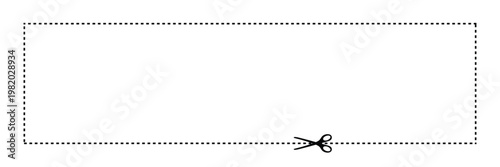 Rectangular shape with dashed cut here line for coupon, discount, sale ticket. dotted rectangle clipart. Dotted figures isolated on white background. Vector illustration. Eps file 10 .