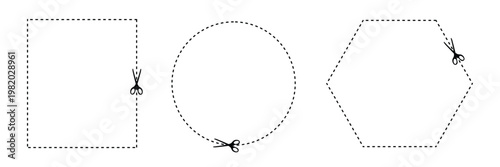 Rectangular shape with dashed cut here line for coupon, discount, sale ticket. dotted rectangle clipart. Dotted figures isolated on white background. Vector illustration. Eps file 10 .