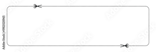 Rectangular shape with dashed cut here line for coupon, discount, sale ticket. dotted rectangle clipart. Dotted figures isolated on white background. Vector illustration. Eps file 10 .