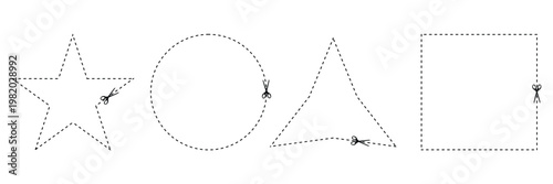 Rectangular shape with dashed cut here line for coupon, discount, sale ticket. dotted rectangle clipart. Dotted figures isolated on white background. Vector illustration. Eps file 10 .