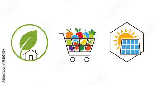 Eco friendly living and sustainable choices icons for diverse design applications