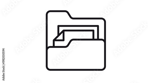 Black line vector icon of a file folder containing documents. Minimalist symbol for data storage, digital organization, office management, and business archives. Scalable graphic illustration.