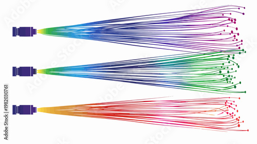Abstract graphic of three devices projecting colorful curved lines emanating outwards