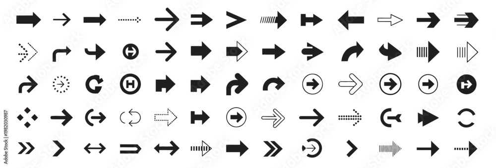 Fototapeta premium Extensive library of various arrow icons for user interface, web navigation, and app design