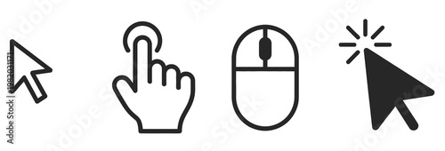 Set of computer mouse and cursor icons for web design and user interface development projects