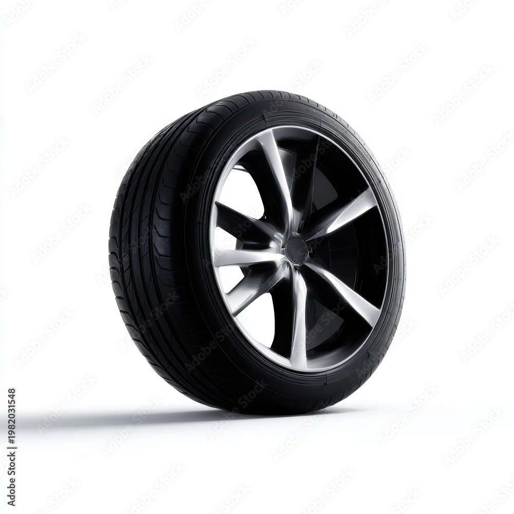 Fototapeta premium Car tire isolated on white background automotive wheel product render