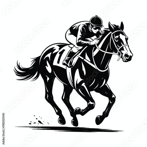 A black and white vector illustration of a racehorse and jockey in motionion-of_pj-mI4F8S2OS5qpHlnxpMw_h0Au2AOsRp-6Qqpzb8kMRg_hd