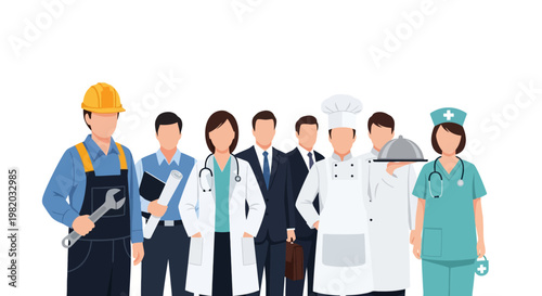 International Labour Day Illustration with Diverse Group of Professionals and Workers