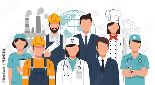 Diverse Global Workforce and Professions Illustration for International Labour Day