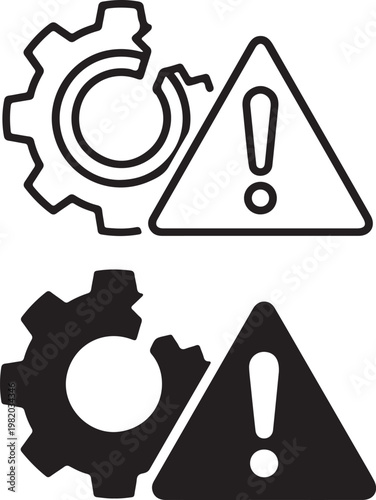 Icons showing gears and warning signs for system maintenance and alerts with maintenance technical troubleshooting settings mechanism industry development engineering