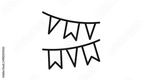String of ornamental triangular and split-tail banners for atmospheric venue styling, representing street fairs, outdoor gatherings, and joyous communal festivities or birthdays.