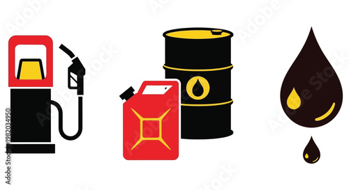 Oil barrel and gas pump with red can in dark ominous lighting for energy crisis