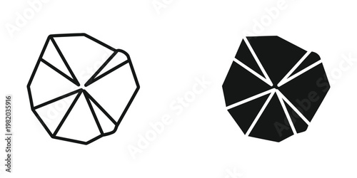 Geometric depiction of a decagon divided into triangles and shaded segments