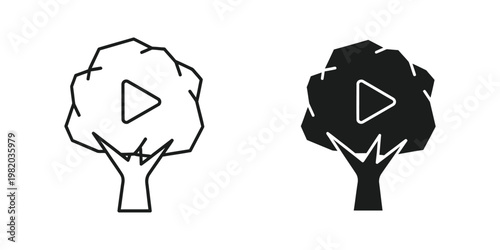 Play button icon integrated into tree silhouettes for media or nature-themed content