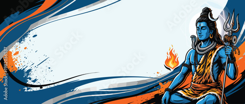 Respectful Shiva Figure with Trident Crescent Moon Sacred Fire Accents Meditation