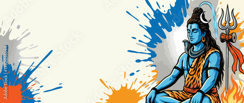 Respectful Shiva Figure with Trident Crescent Moon Sacred Fire Accents Meditation