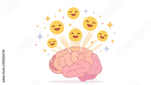 Human Brain Generating Happiness and Joyful Smiley Emotions Concept Illustration
