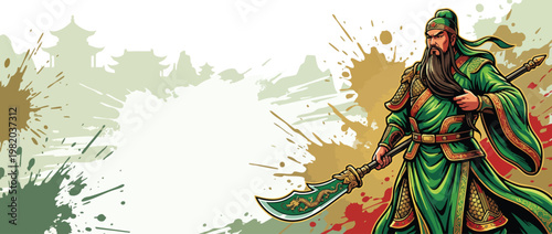 Guan Yu Figure with Ceremonial Blade and Flowing Robes Noble Warrior