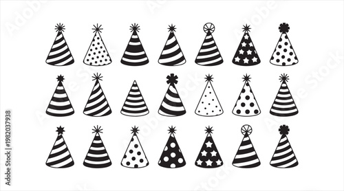 Set of celebration hats in simple graphic silhouette design