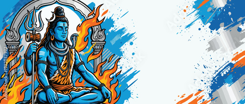 Meditating Shiva Figure with Trident Crescent Moon Sacred Fire Accents for Spiritual Use