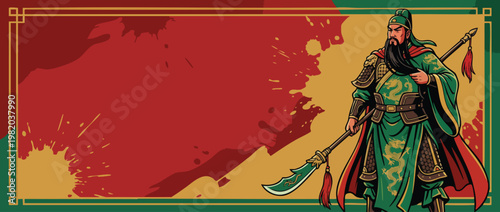 Noble Chinese Warrior Figure with Ceremonial Guandao Weapon and Flowing Robes