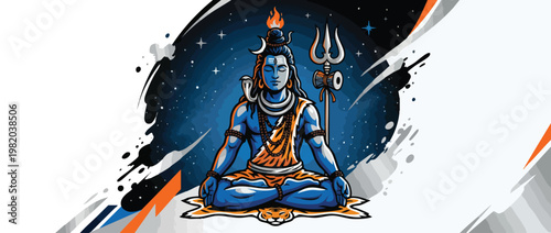 Respectful Shiva Figure with Trident and Crescent Moon Meditating