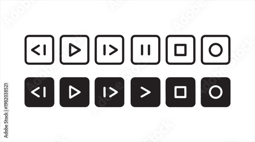 Minimal black and white multimedia player interface icon collection