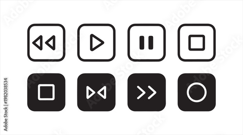 Media control buttons icons set with play pause stop and navigation symbols